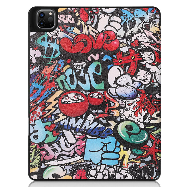 Case2go - Hoes voor de Apple iPad Pro 12.9 inch (2021) - Tri-Fold Book Case - met Apple Pencil Houder - Graffiti