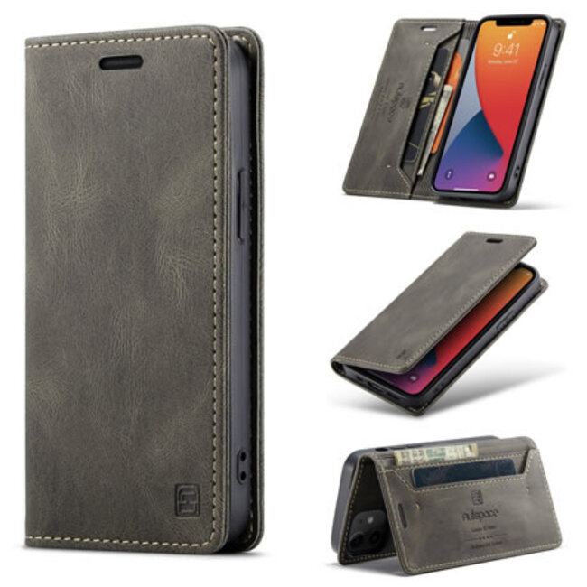 AutSpace - iPhone 12 Mini hoesje - Wallet Book Case - Magneetsluiting - met RFID bescherming - Bruin