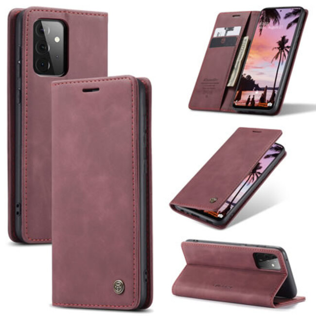 CaseMe - Samsung Galaxy A72 5G hoesje - Wallet Book Case - Magneetsluiting - Donker Rood