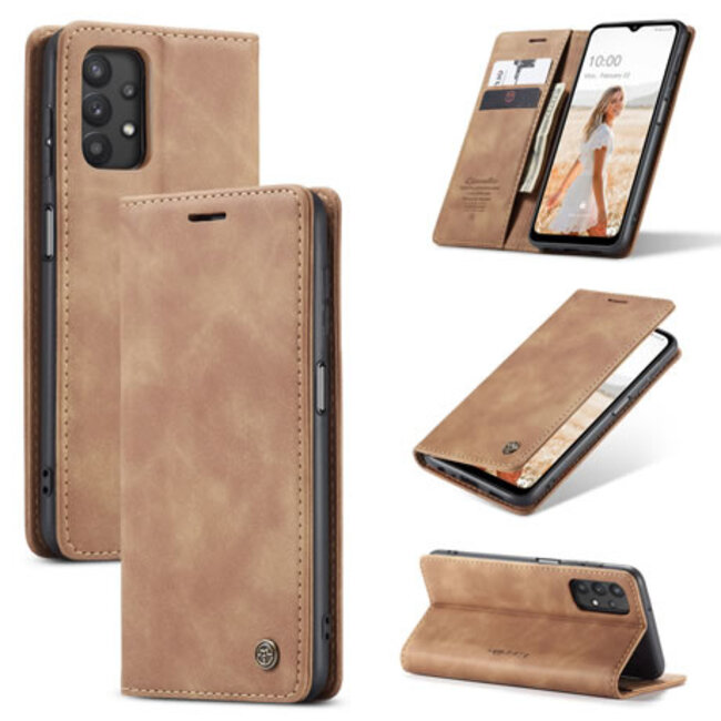 CaseMe - Samsung Galaxy A32 5G hoesje - Wallet Book Case - Magneetsluiting - Licht Bruin