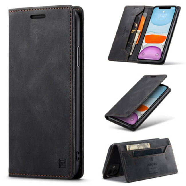 AutSpace - iPhone 11 hoesje - Wallet Book Case - Magneetsluiting - met RFID bescherming - Zwart
