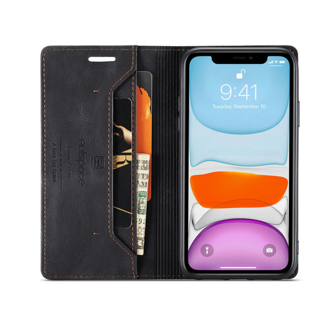 AutSpace - iPhone 11 hoesje - Wallet Book Case - Magneetsluiting - met RFID bescherming - Zwart