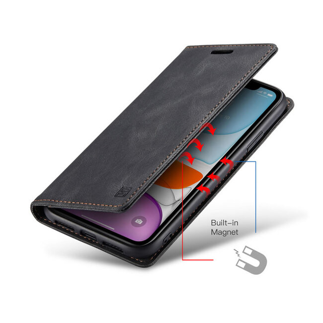 AutSpace - iPhone 11 hoesje - Wallet Book Case - Magneetsluiting - met RFID bescherming - Zwart
