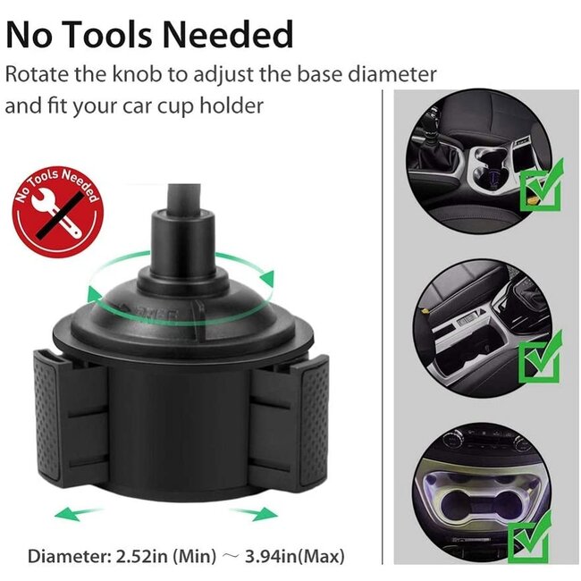 Telefoonhouder Auto - Bekerhouder Auto Telefoon - Universele Car Cup Holder voor alles Smartphones iPhone/Samsung/Huawei/OnePlus - Zwart