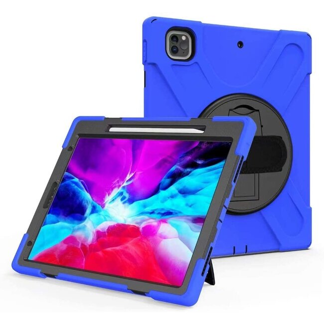 Case2go - Hoes voor Apple iPad Pro 12.9 (2018/2020) - Hand Strap Armor Case - Blauw