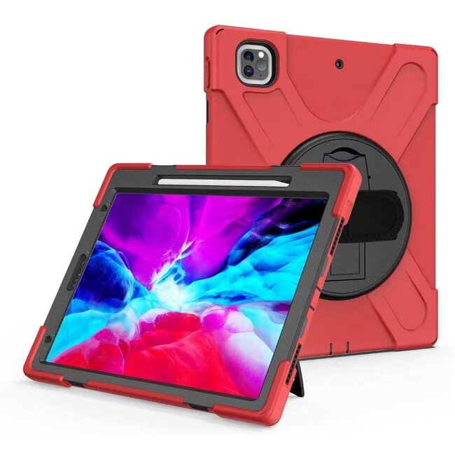 Case2go - Hoes voor Apple iPad Pro 12.9 (2018/2020) - Hand Strap Armor Case - Rood