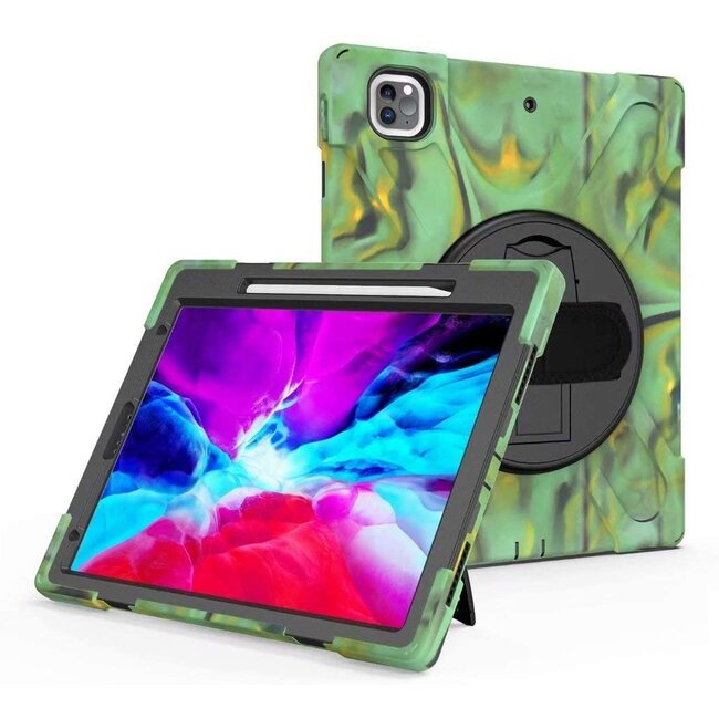 Case2go - Hoes voor Apple iPad Pro 12.9 (2018/2020) - Hand Strap Armor Case - Camouflage