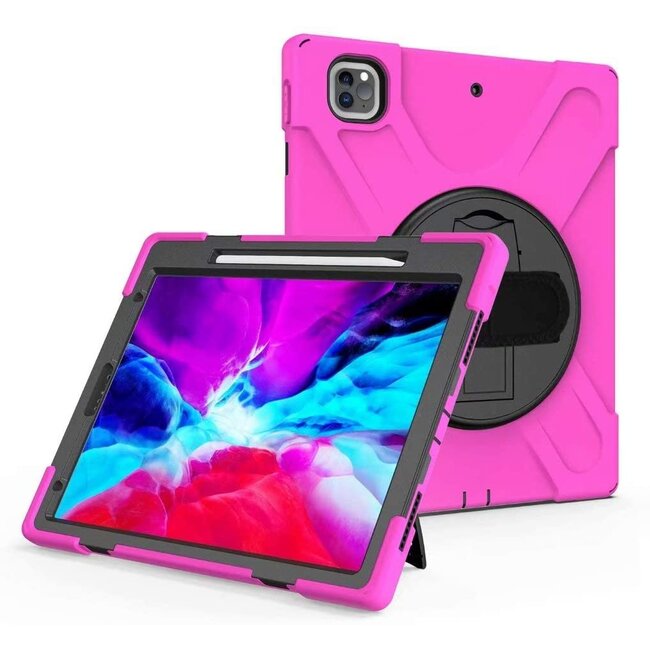 Case2go - Hoes voor Apple iPad Pro 12.9 (2018/2020) - Hand Strap Armor Case - Magenta