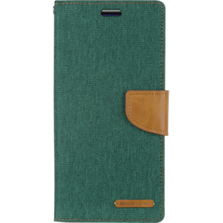 Mercury Goospery iPhone 12 Pro Max Hoesje - Mercury Canvas Diary Wallet Case - Hoesje met Pasjeshouder -Groen