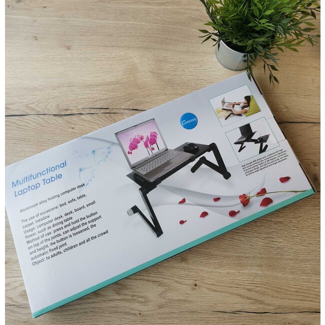 Laptop standaard Verstelbaar Universeel - Laptoptafel Met Koelventilatie - Geschikt voor thuiswerken - Laptopstandaard Opvouwbaar - Zwart