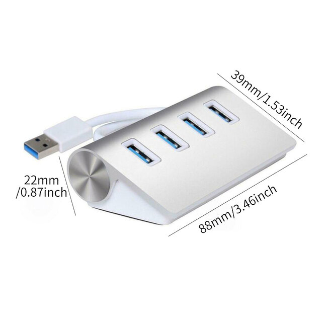 USB Splitter -USB Hub 3.0 - USB Hub 4 Poort - Usb hub met voeding - Aluminium