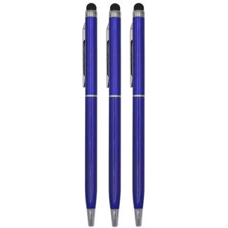 Case2go 3 Stuks - Touch Pen - 2 in 1 Stylus Pen voor smartphone en tablet - Metaal - Blauw