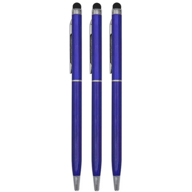 3 Stuks - Touch Pen - 2 in 1 Stylus Pen voor smartphone en tablet - Metaal - Blauw