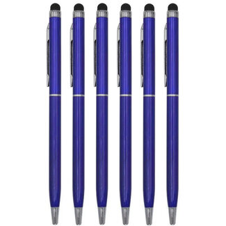 Case2go 6 Stuks - Touch Pen - 2 in 1 Stylus Pen voor smartphone en tablet - Metaal - Blauw