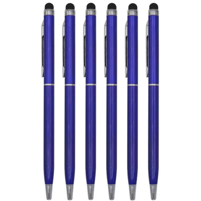 6 Stuks - Touch Pen - 2 in 1 Stylus Pen voor smartphone en tablet - Metaal - Blauw