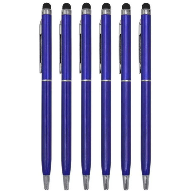 6 Stuks - Touch Pen - 2 in 1 Stylus Pen voor smartphone en tablet - Metaal - Blauw