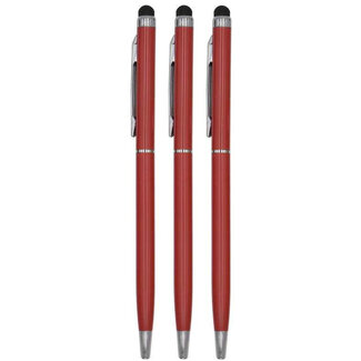 Case2go 3 Stuks - Touch Pen - 2 in 1 Stylus Pen voor smartphone en tablet - Metaal - Rood