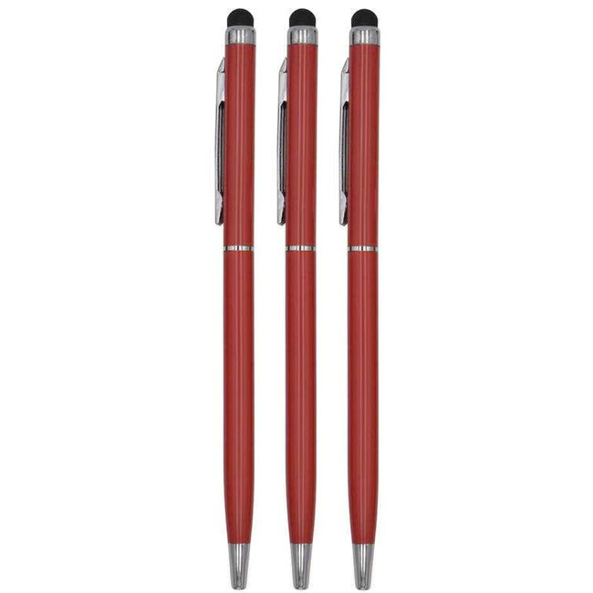 3 Stuks - Touch Pen - 2 in 1 Stylus Pen voor smartphone en tablet - Metaal - Rood