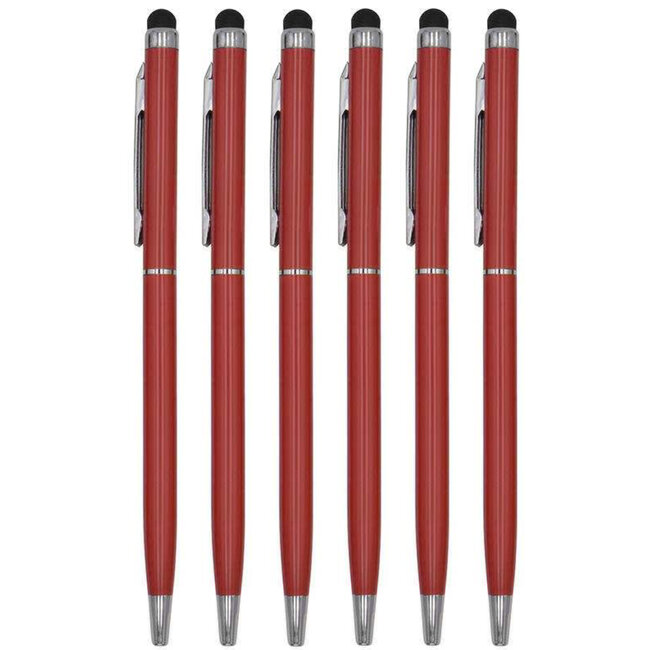 6 Stuks - Touch Pen - 2 in 1 Stylus Pen voor smartphone en tablet - Metaal - Rood