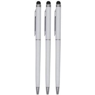 Case2go 3 Stuks - Touch Pen - 2 in 1 Stylus Pen voor smartphone en tablet - Metaal - Wit