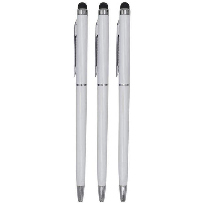 3 Stuks - Touch Pen - 2 in 1 Stylus Pen voor smartphone en tablet - Metaal - Wit