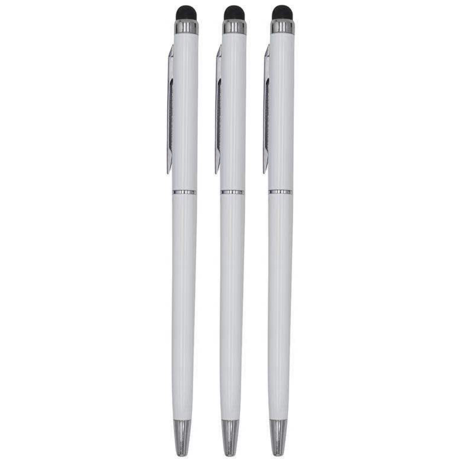 3 Stuks - Touch Pen - 2 in 1 Stylus Pen voor smartphone en tablet - Metaal - Wit afbeelding