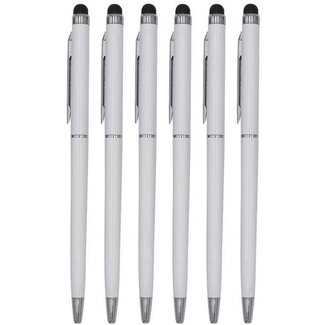 Case2go 6 Stuks - Touch Pen - 2 in 1 Stylus Pen voor smartphone en tablet - Metaal - Wit