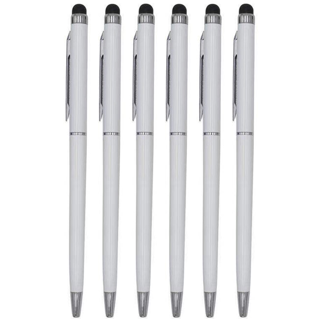 6 Stuks - Touch Pen - 2 in 1 Stylus Pen voor smartphone en tablet - Metaal - Wit