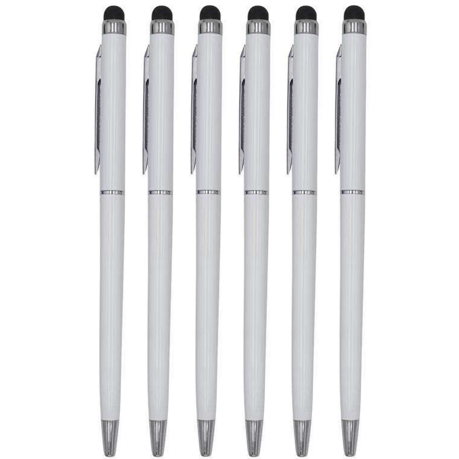 6 Stuks - Touch Pen - 2 in 1 Stylus Pen voor smartphone en tablet - Metaal - Wit afbeelding