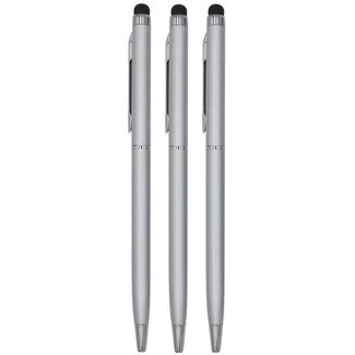 Case2go 3 Stuks - Touch Pen - 2 in 1 Stylus Pen voor smartphone en tablet - Metaal - Zilver