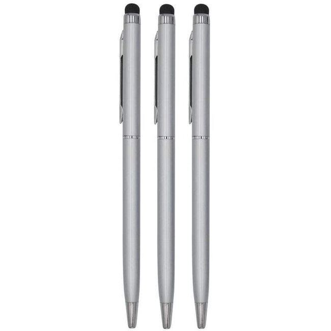 3 Stuks - Touch Pen - 2 in 1 Stylus Pen voor smartphone en tablet - Metaal - Zilver