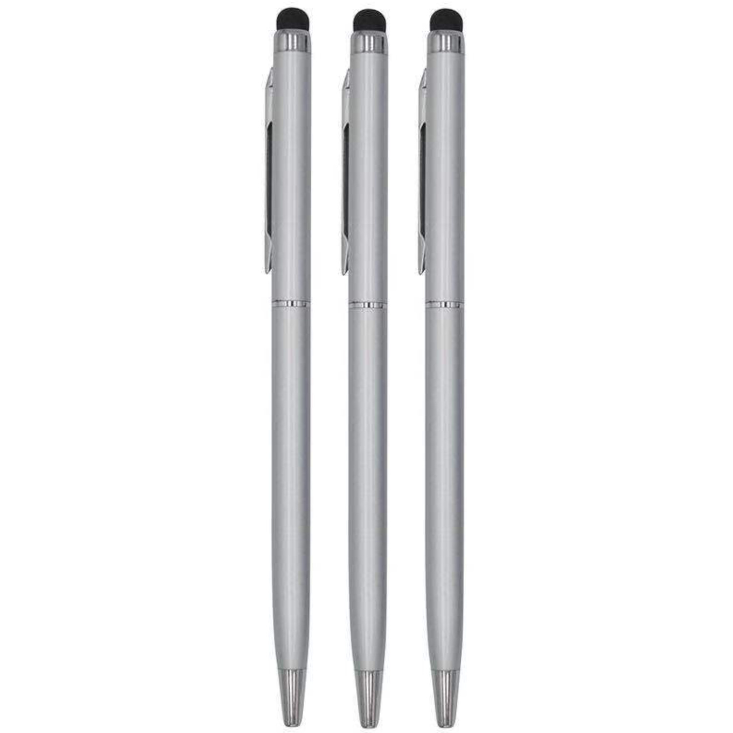 3 Stuks - Touch Pen - 2 in 1 Stylus Pen voor smartphone en tablet - Metaal - Zilver afbeelding