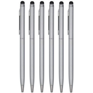 Case2go 6 Stuks - Touch Pen - 2 in 1 Stylus Pen voor smartphone en tablet - Metaal - Zilver
