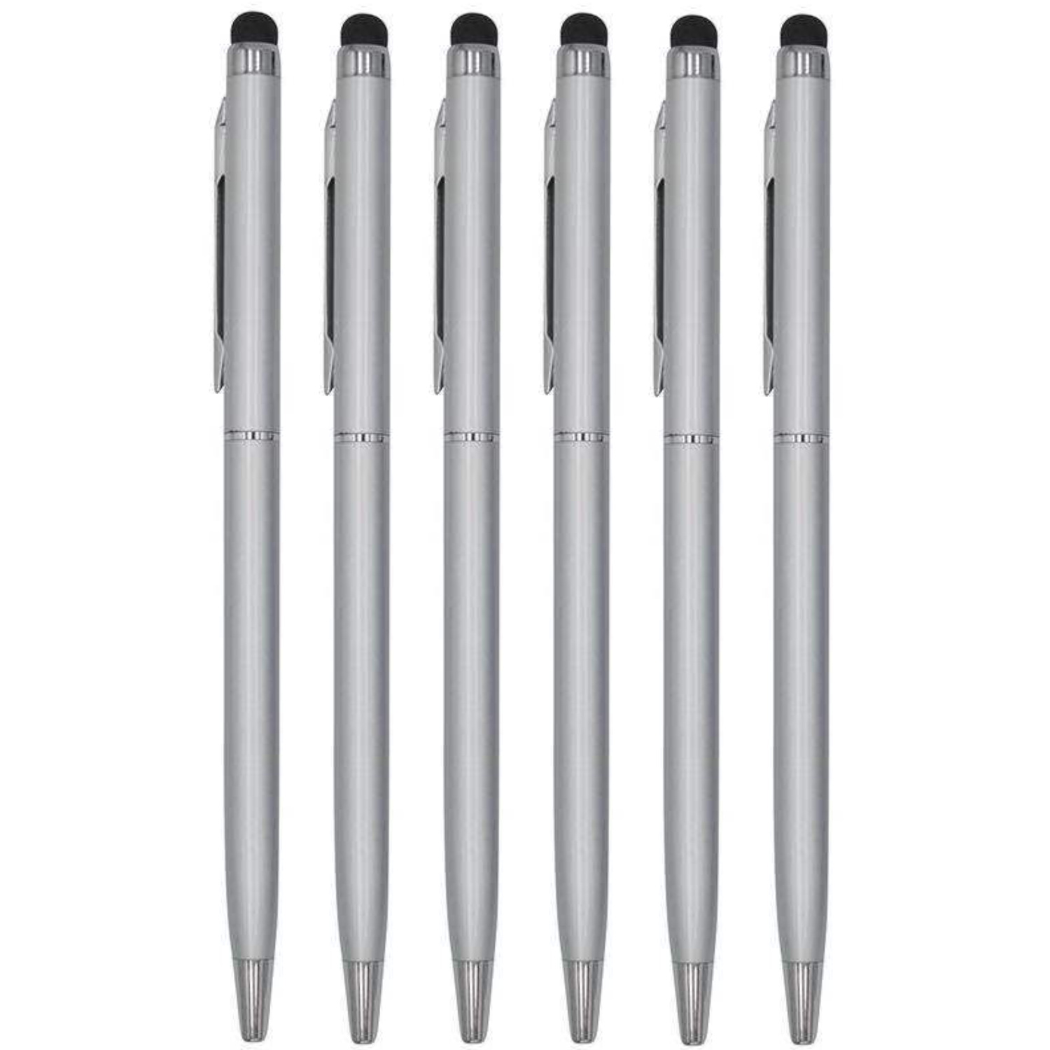 6 Stuks - Touch Pen - 2 in 1 Stylus Pen voor smartphone en tablet - Metaal - Zilver afbeelding