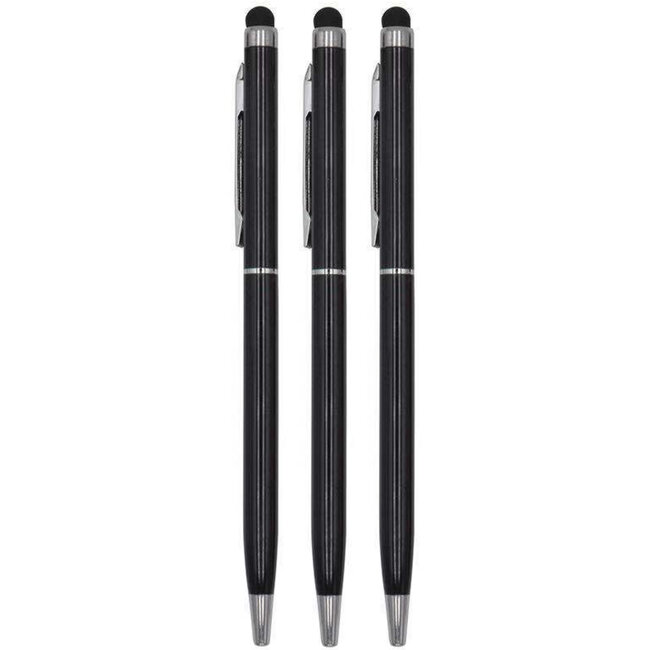3 Stuks - Touch Pen - 2 in 1 Stylus Pen voor smartphone en tablet - Metaal - Zwart