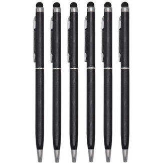 Case2go 6 Stuks - Touch Pen - 2 in 1 Stylus Pen voor smartphone en tablet - Metaal - Zwart