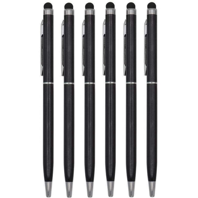 6 Stuks - Touch Pen - 2 in 1 Stylus Pen voor smartphone en tablet - Metaal - Zwart