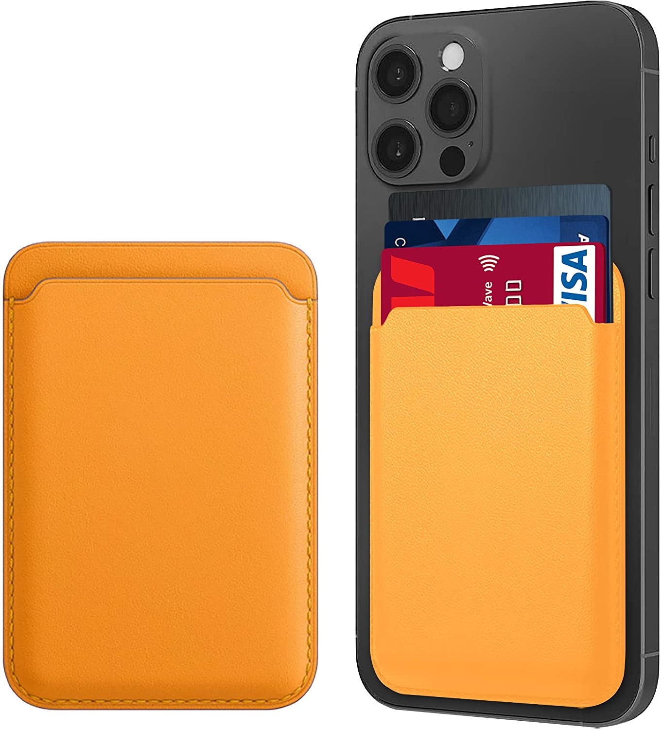 Magsafe Wallet Case voor iPhone 12 Mini / iPhone 12 / iPhone 12 Pro / iPhone 12 Pro MAX - Magnetische Kaarthouder - Pasjeshouder - Oranje afbeelding