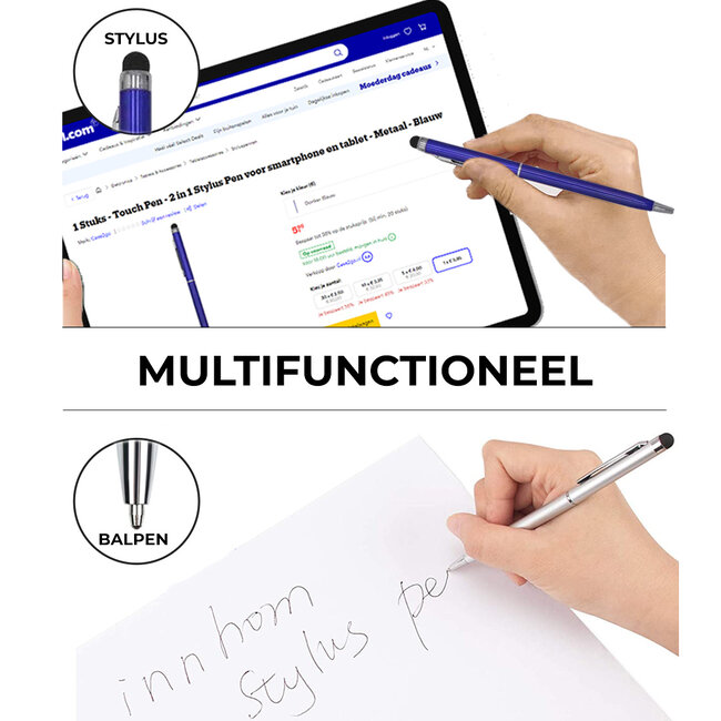 1 Stuks - Touch Pen - 2 in 1 Stylus Pen voor smartphone en tablet - Metaal - Blauw