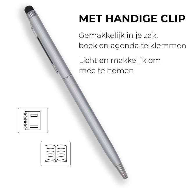 1 Stuks - Touch Pen - 2 in 1 Stylus Pen voor smartphone en tablet - Metaal - Zilver
