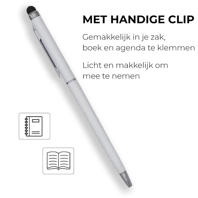 1 Stuks - Touch Pen - 2 in 1 Stylus Pen voor smartphone en tablet - Metaal - Wit