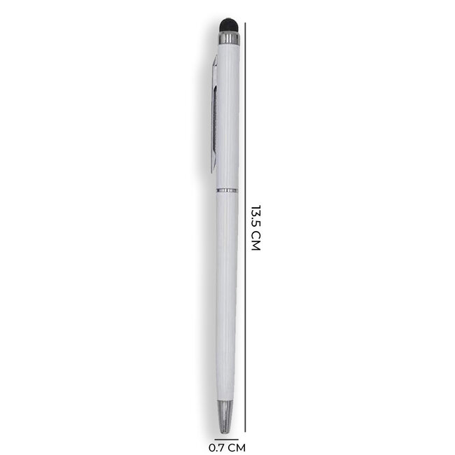 1 Stuks - Touch Pen - 2 in 1 Stylus Pen voor smartphone en tablet - Metaal - Wit