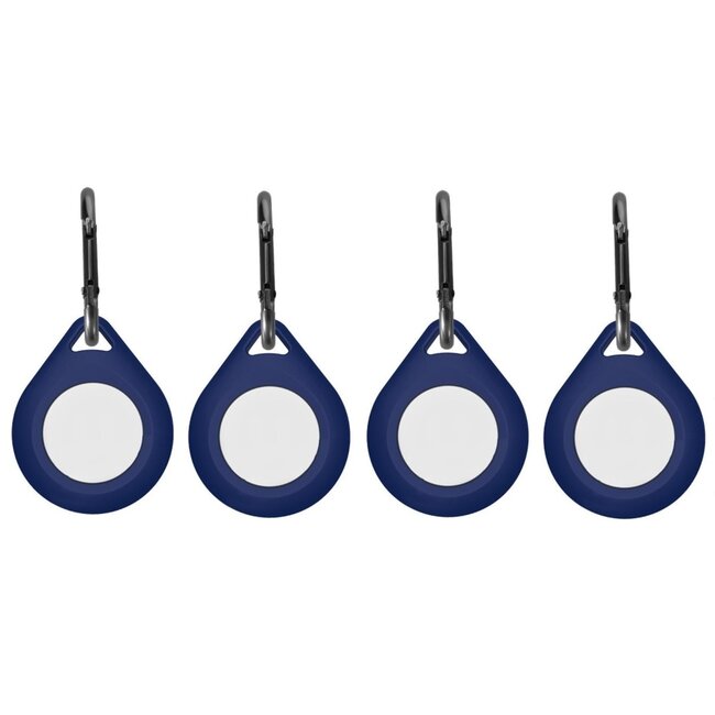 4-Pack AirTag-Sleutelhanger - Siliconen Apple AirTag Hoesje met Karabijnhaak - Donker Blauw