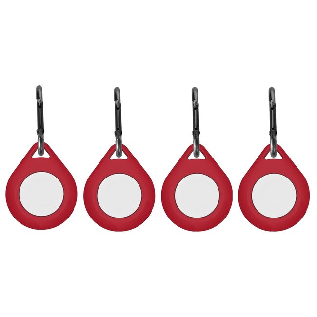 4-Pack AirTag-Sleutelhanger - Siliconen Apple AirTag Hoesje met Karabijnhaak - Donker Rood