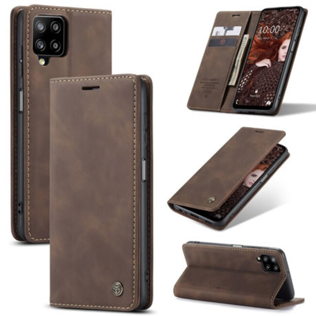 CaseMe - Samsung Galaxy A12 Hoesje - Wallet Book Case - Magneetsluiting - Donker Bruin