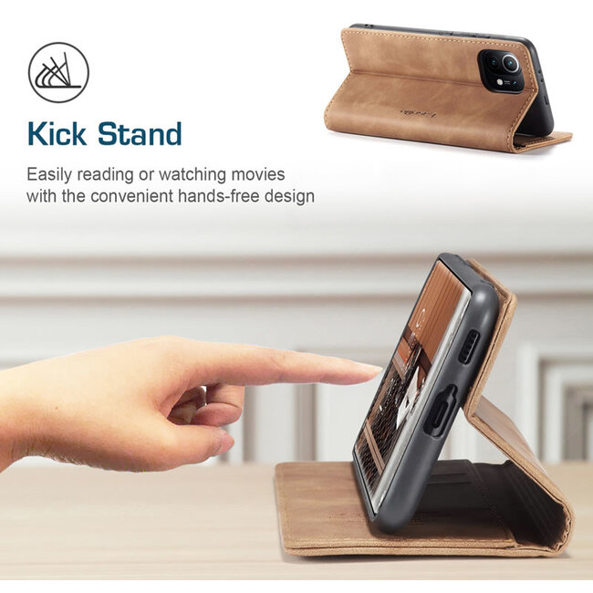 CaseMe - Xiaomi Mi 11 Hoesje - Wallet Book Case - Magneetsluiting - Licht Bruin