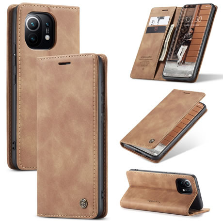 CaseMe - Xiaomi Mi 11 Hoesje - Wallet Book Case - Magneetsluiting - Licht Bruin afbeelding