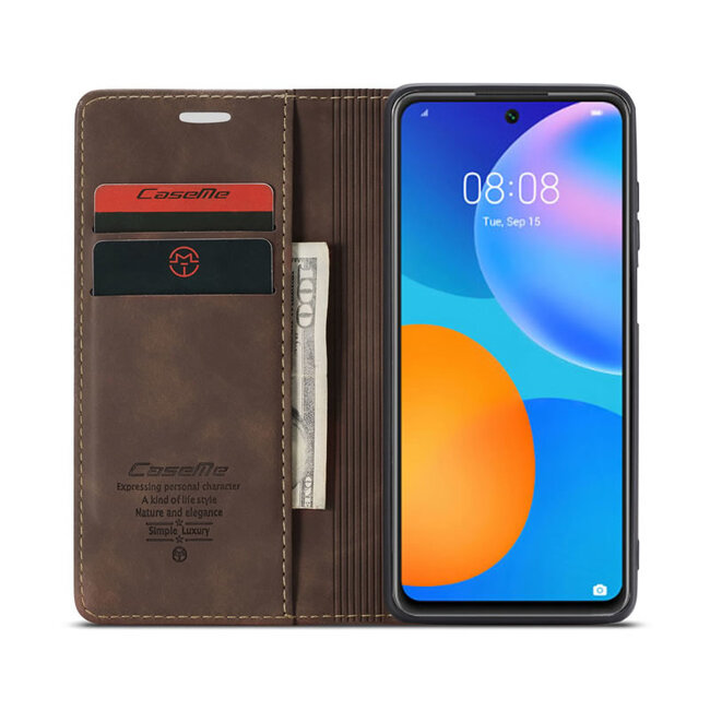 CaseMe - Huawei P Smart 2021 Hoesje - Wallet Book Case - Magneetsluiting - Donker Bruin