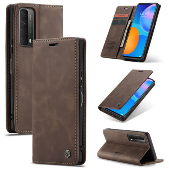 CaseMe - Huawei P Smart 2021 Hoesje - Wallet Book Case - Magneetsluiting - Donker Bruin