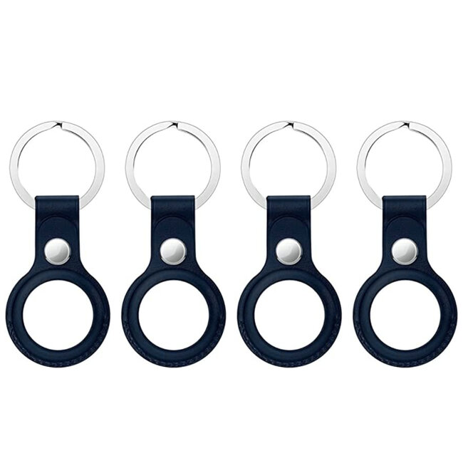 4-Pack Apple Airtag-sleutelhanger - PU Leren AirTag Hoesje - AirTag Apple Case - Donker Blauw